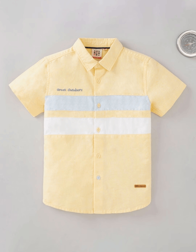Boys Spread Collar Horizontal Striped Cotton Casual Shirt