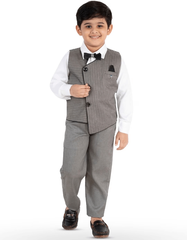 Boys Shirt And Striped Trousers With Waistcoat Suit Set