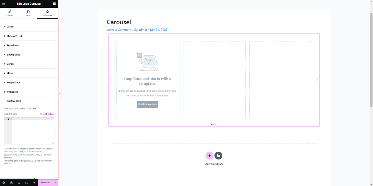 customise the loop carousel widget