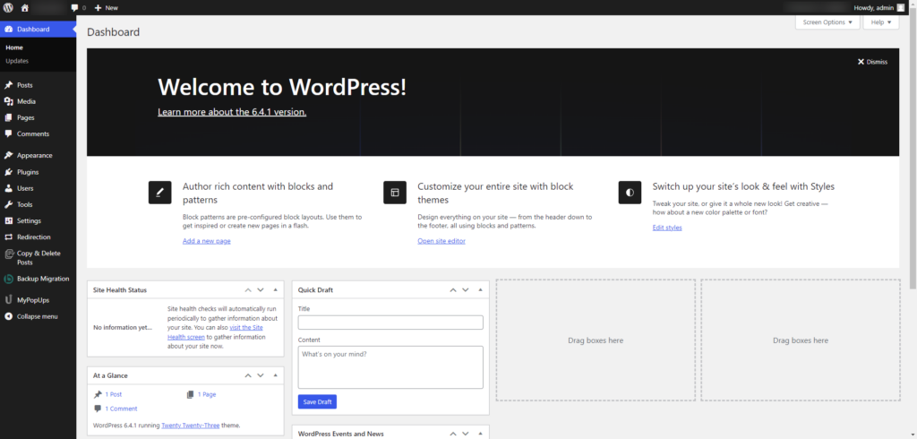 wordpress dashboard