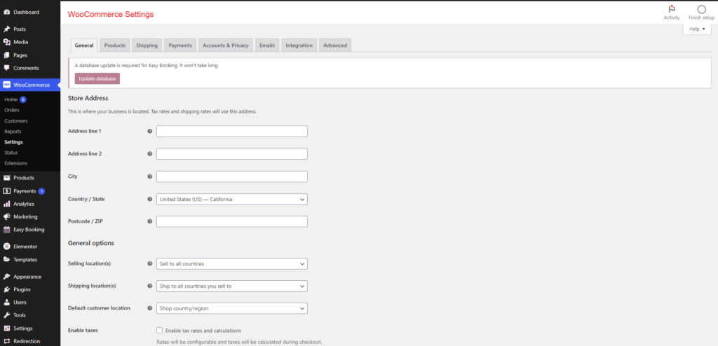 woocommerce settings