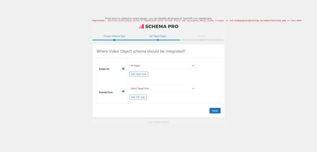 Schema Setup set target