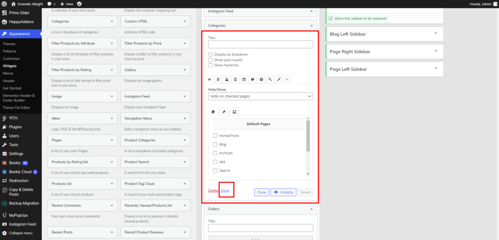 edit sidebar widget settings