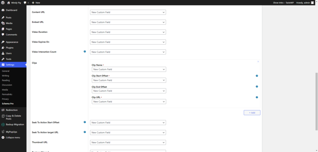 edit video schema settings