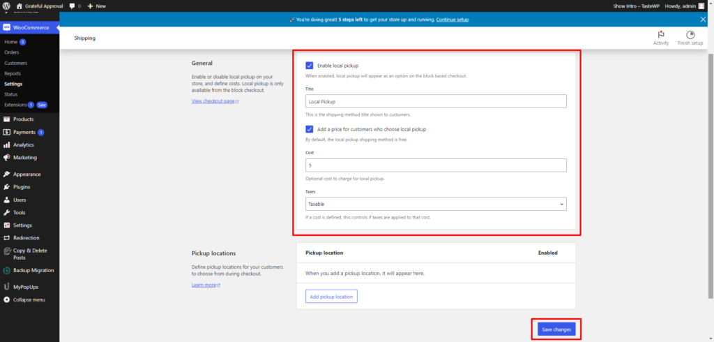 Woocommerce shipping settings