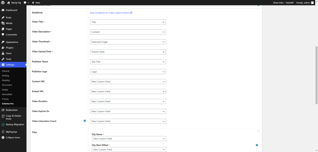 schema pro settings