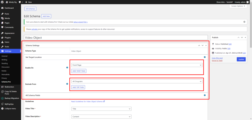 set pages to include markup