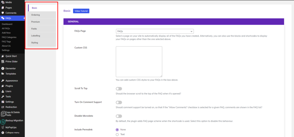 configure faq plugin setting